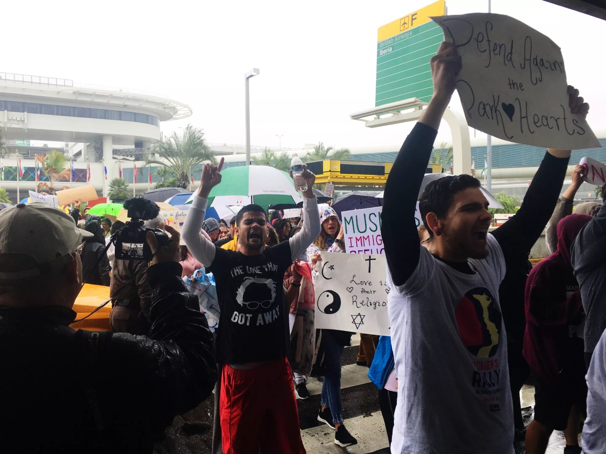Hundreds at Miami Airport Protest Trump’s Muslim Ban Amid Heavy Police Presence