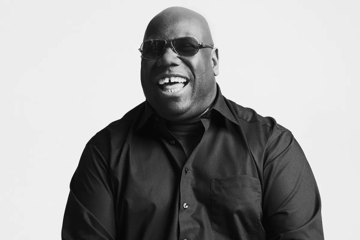 Black and white photo of Carl Cox