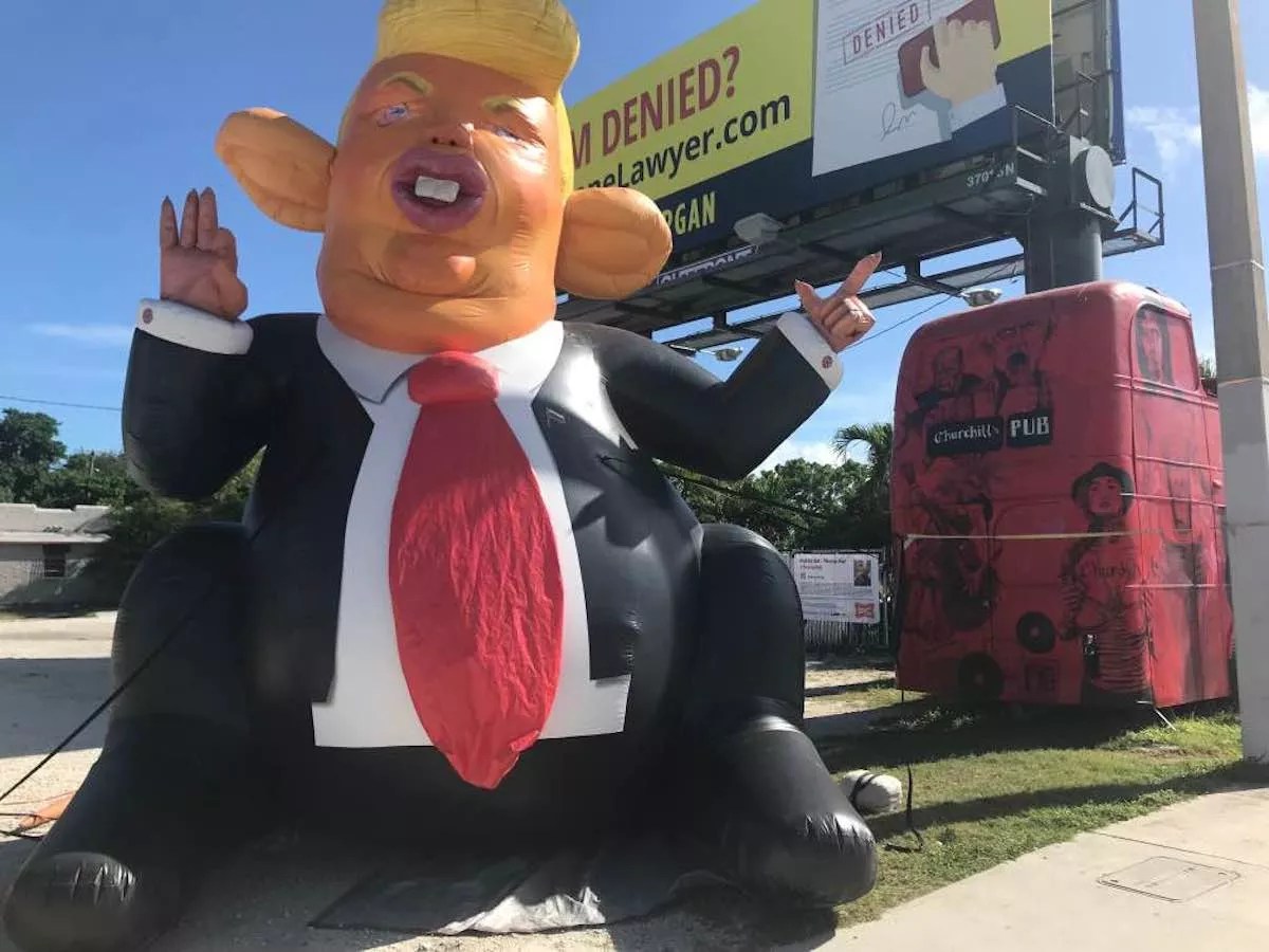 Giant Inflatable Trump Rat Set Up Outside Churchill’s Pub