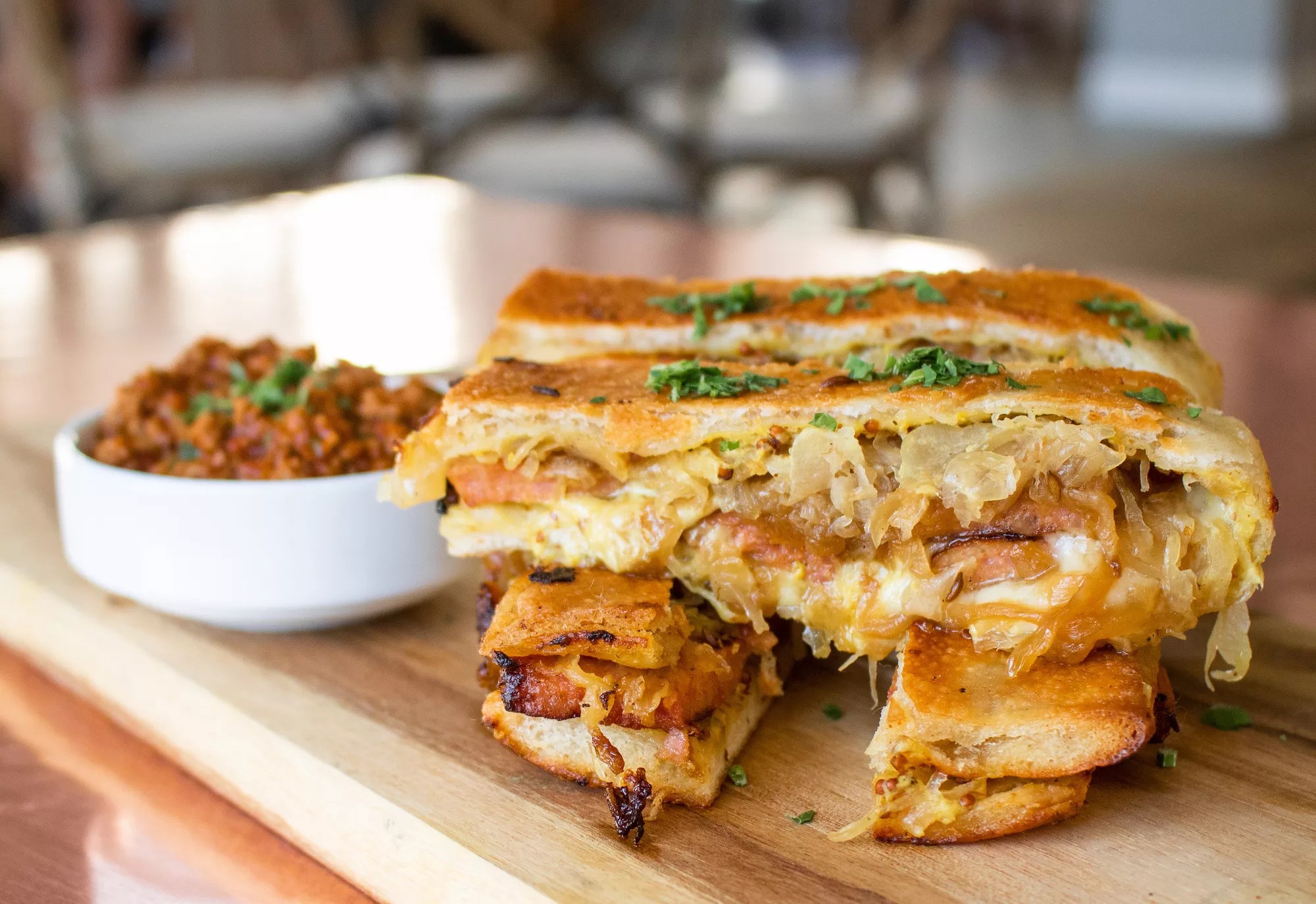 Sandwiches on a wooden table