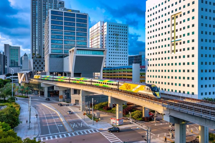 Passenger train on an elevated rail