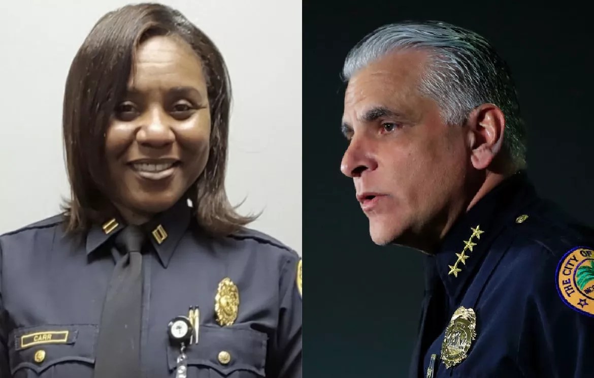 Side-by-side photos of a retired police officer and former police chief