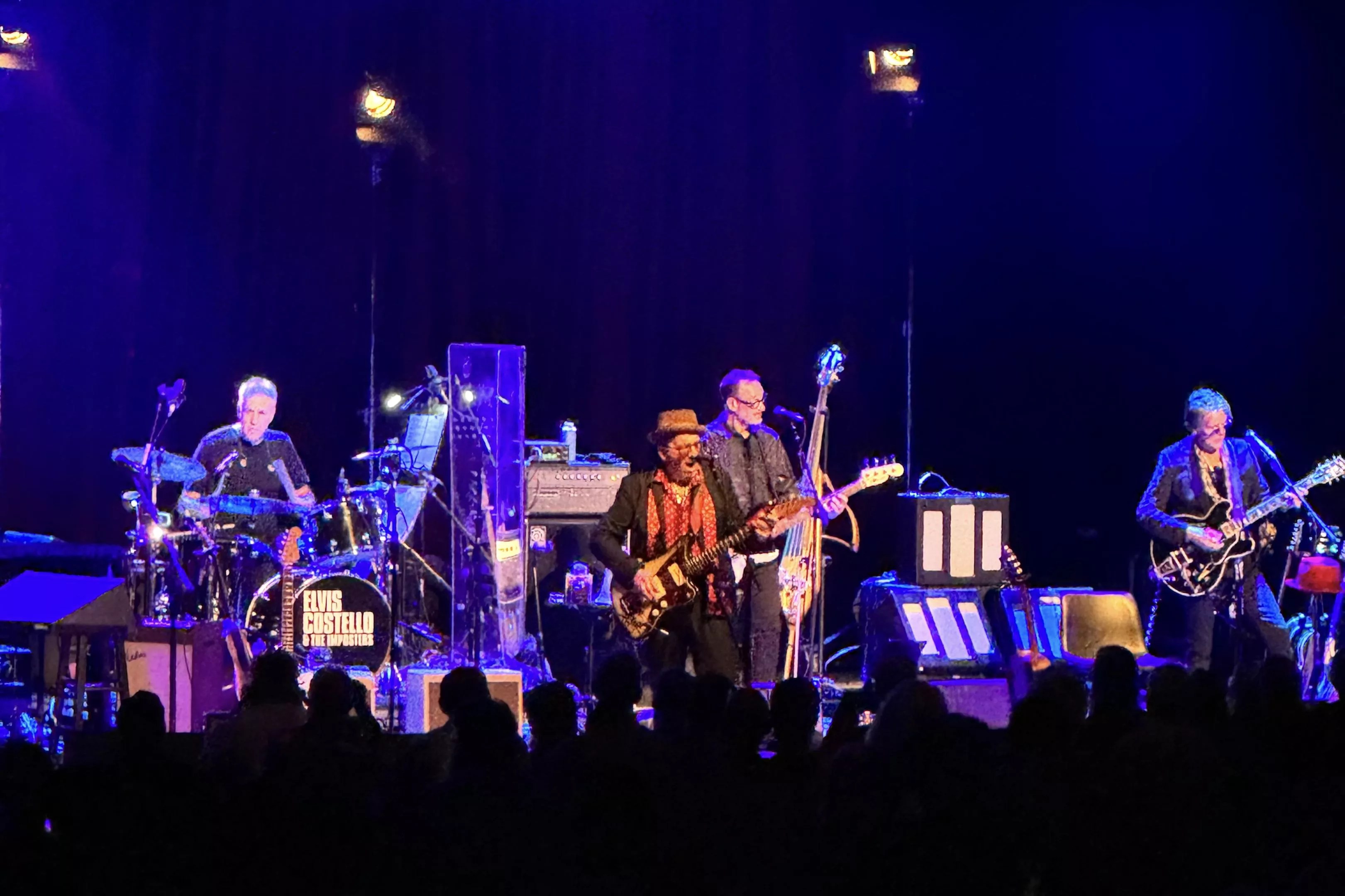 Elvis Costello and his band on stage at the Fillmore Miami Beach