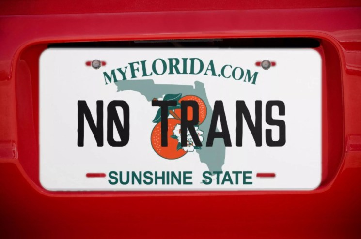 A Florida license plate that reads "No Trans"