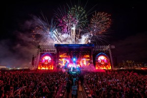 Fireworks going off above the stage at Vibra Urbana