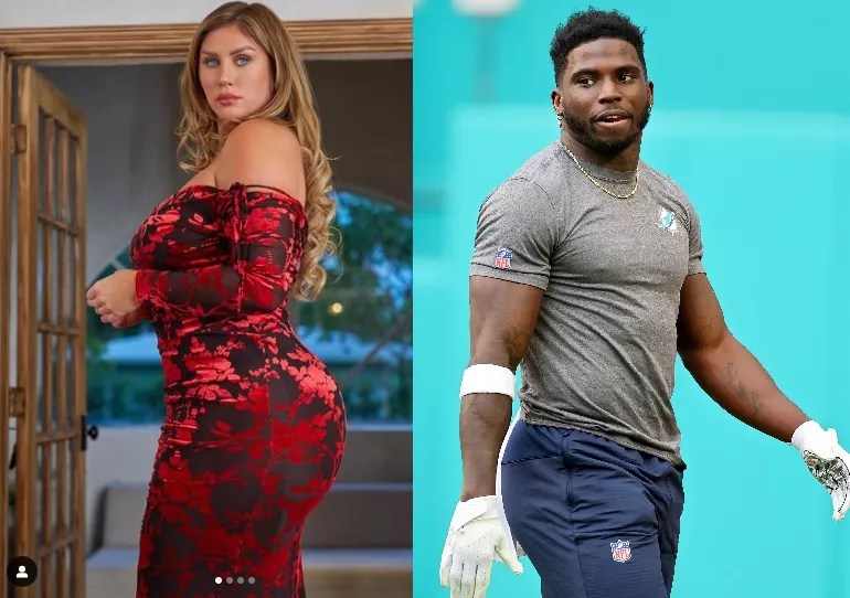 Side by side photos of an Instagram model and Miami Dolphins receiver Tyreek Hill