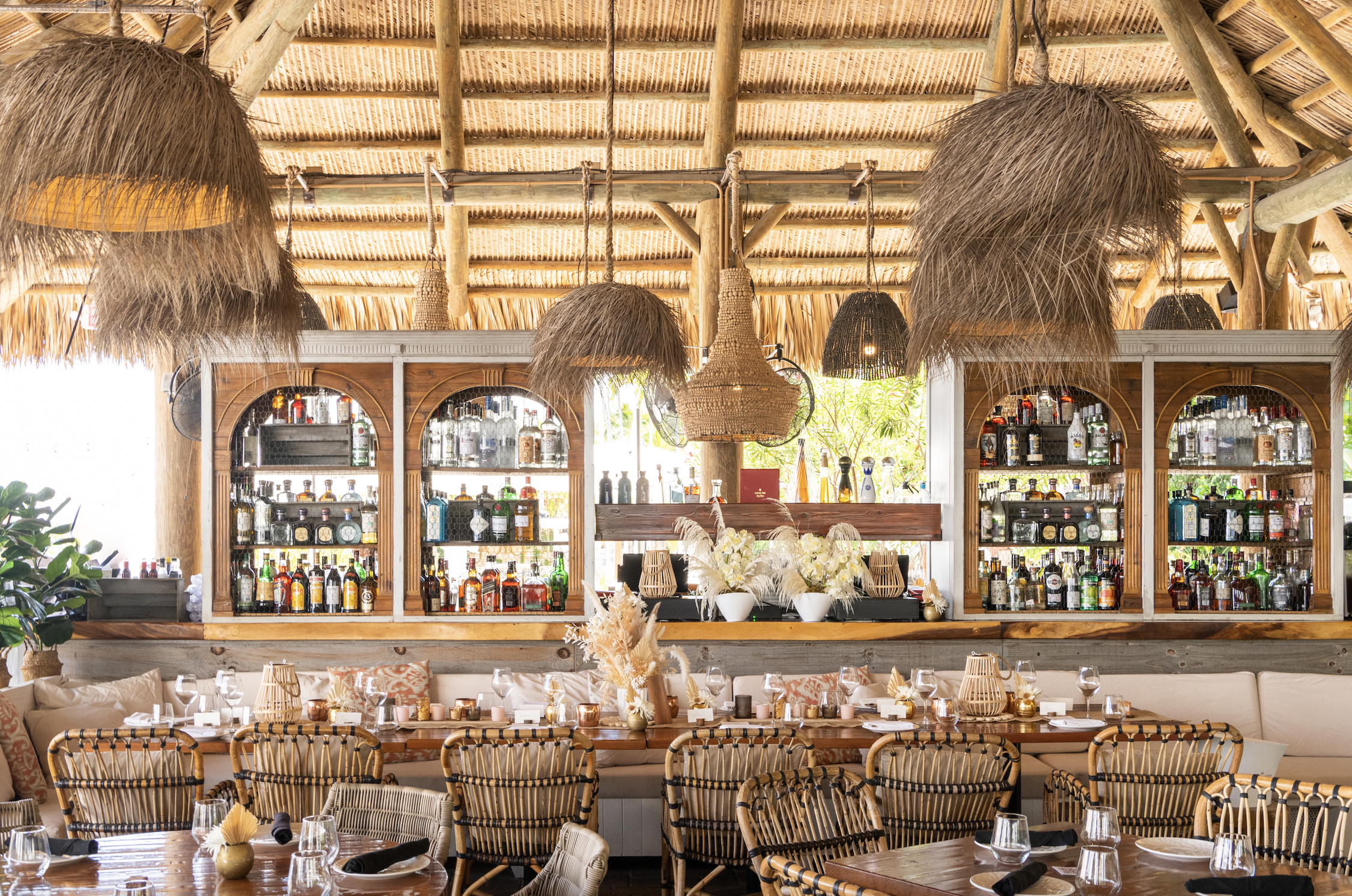 a beachy outdoor dining area