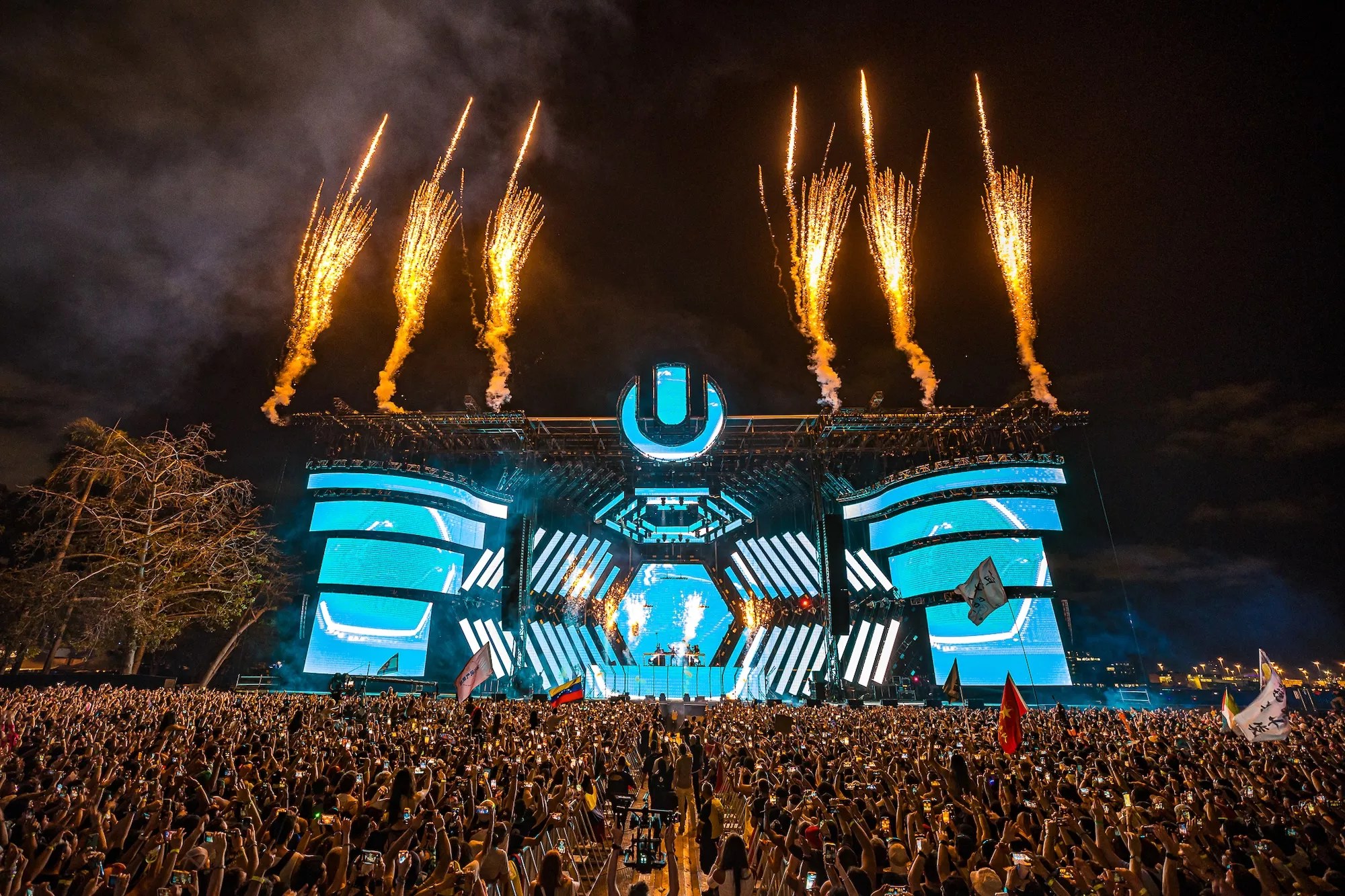 Ultra Music Festival main stage with pyrotechnics