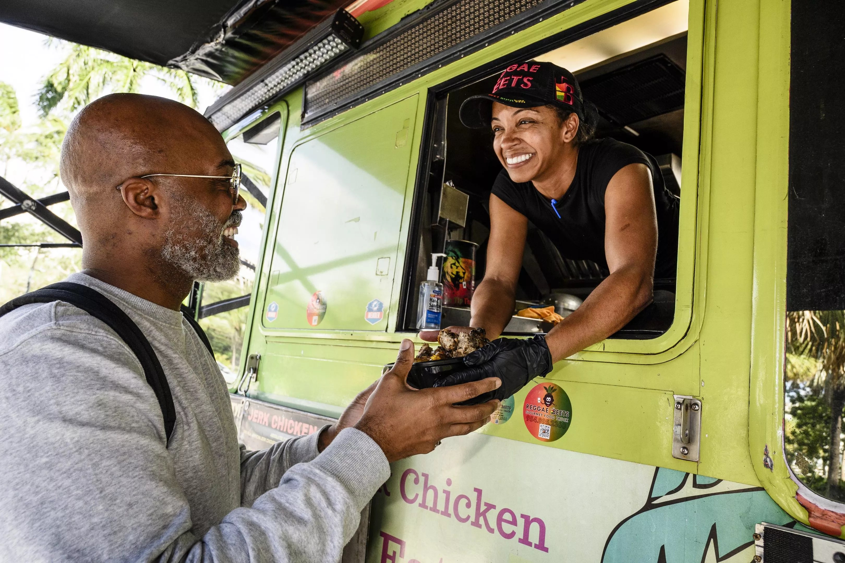 A woman serving food