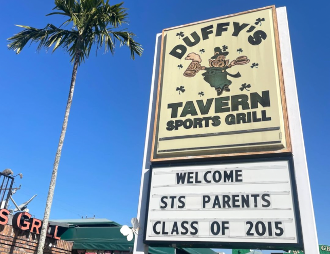 A marquee sign outside