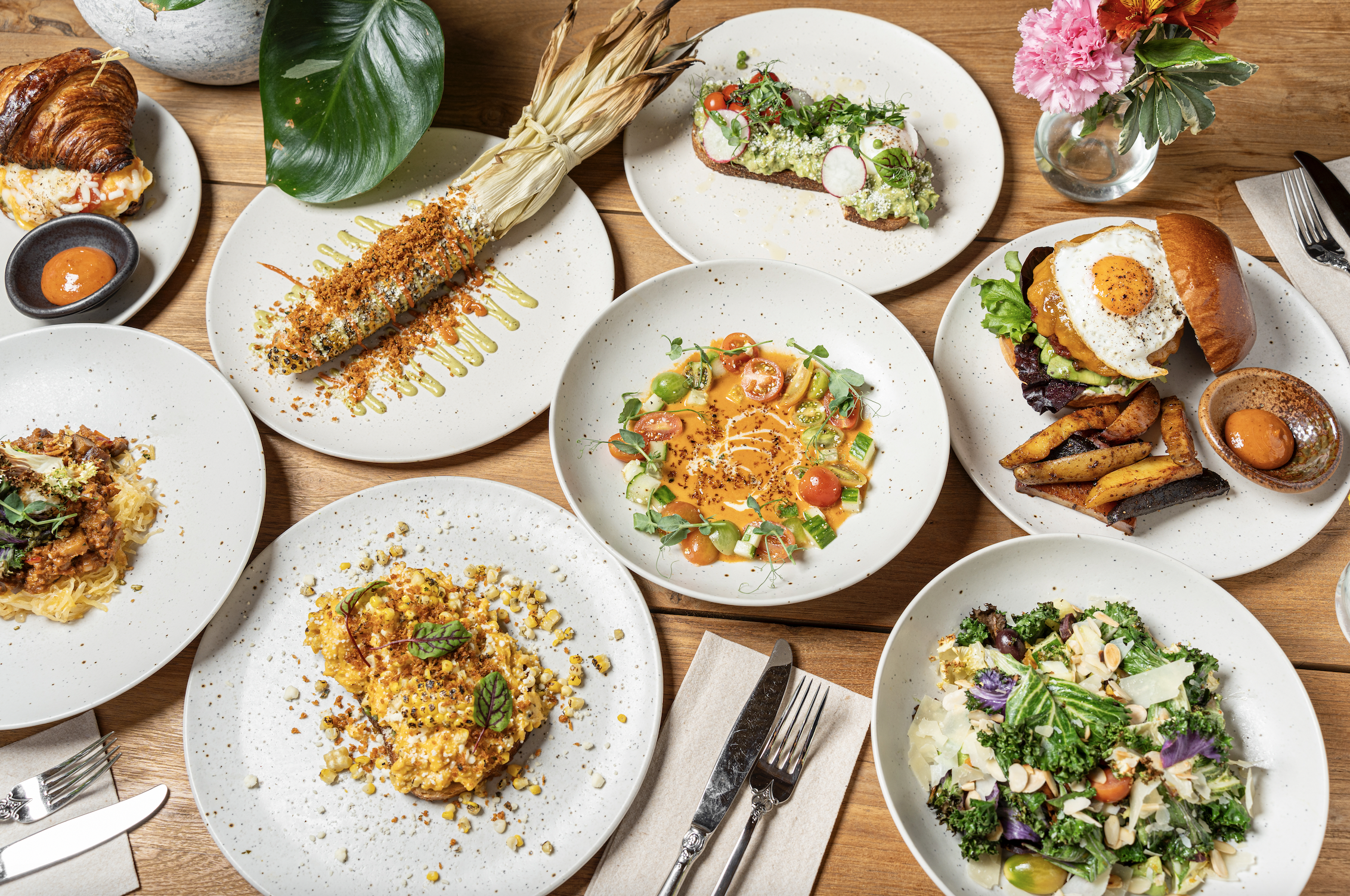 Dishes on white plates