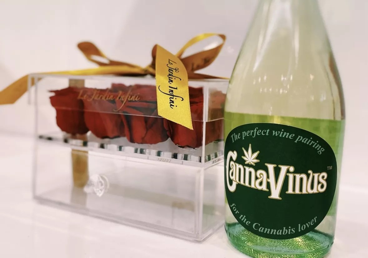 A wine and a box of roses