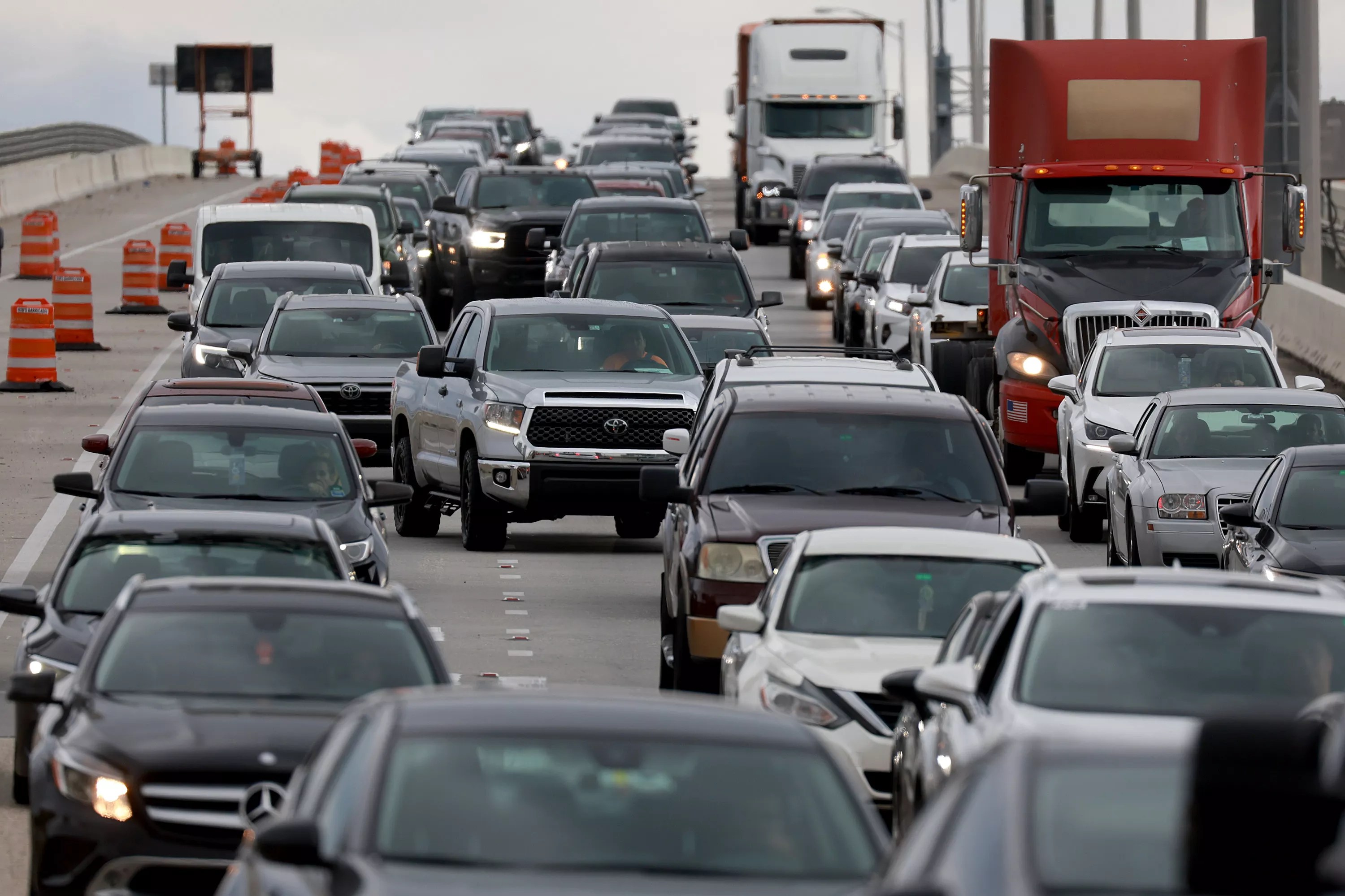 Traffic backed up bumper-to-bumper on a Miami highway
