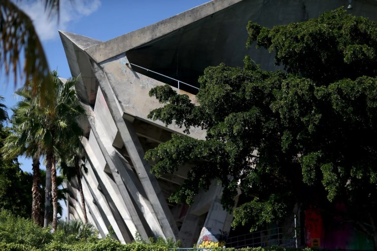 Side view of the Miami Marine Stadium