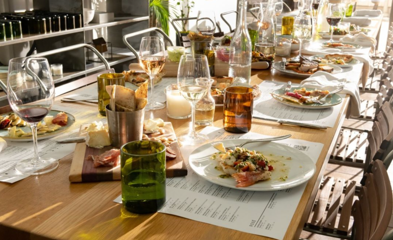 a dinner table with food