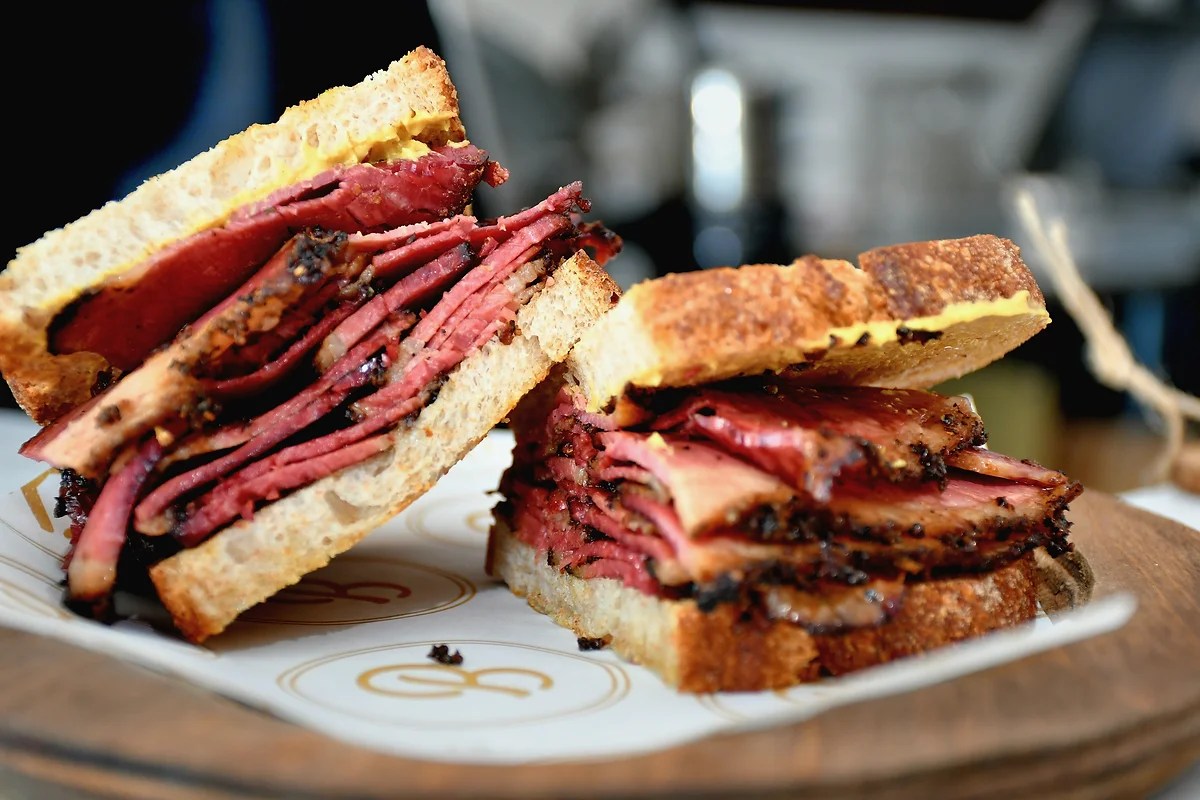 close-up of a hot pastrami sandwich at Beauregard's Fine Meats & Butchery