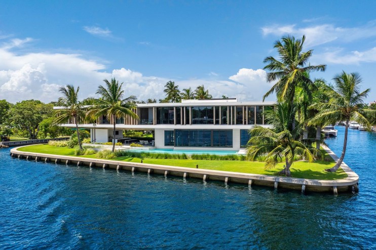 Aerial shot of $50 million modern mansion