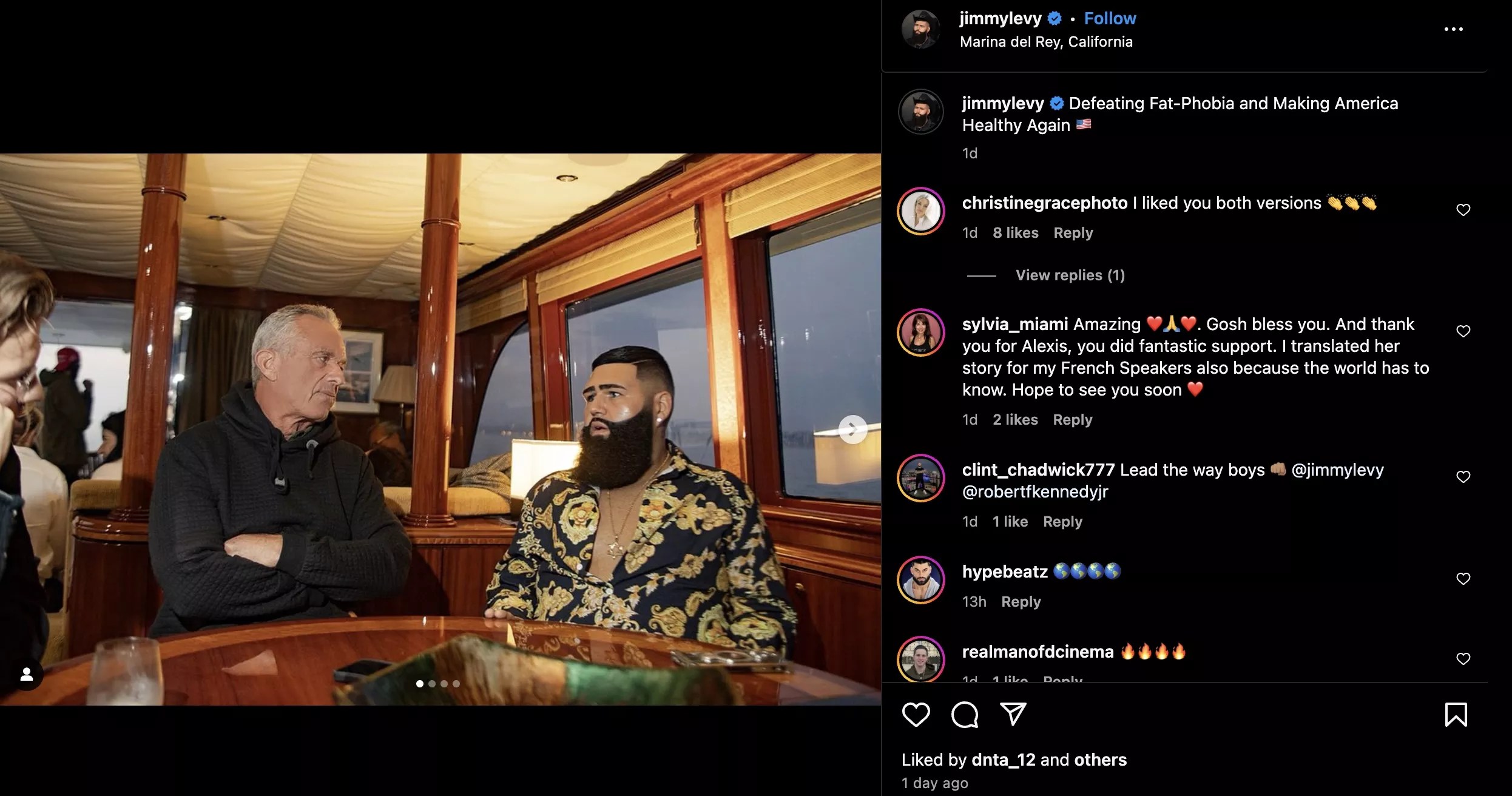 Robert F. Kennedy Jr. and Jimmy Levy sitting on a boat together