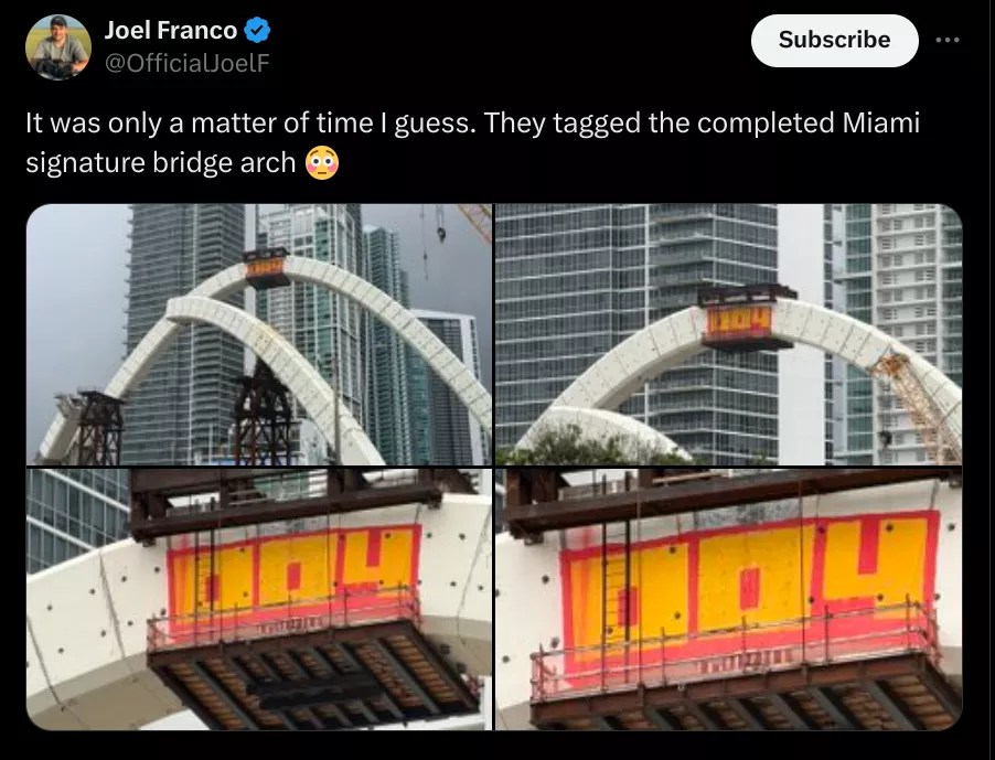 Miami’s Signature Bridge Arch Was Tagged With Graffiti. But How?
