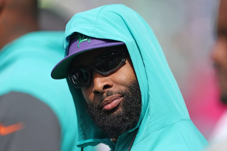 Odell Beckham Jr. #3 of the Miami Dolphins looks on from the sidelines during the game against the Seattle Seahawks at Lumen Field on September 22, 2024, in Seattle