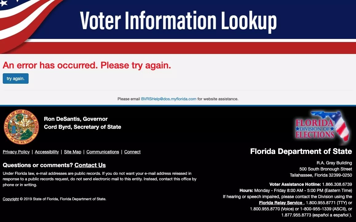 Florida Department of State election site crashes
