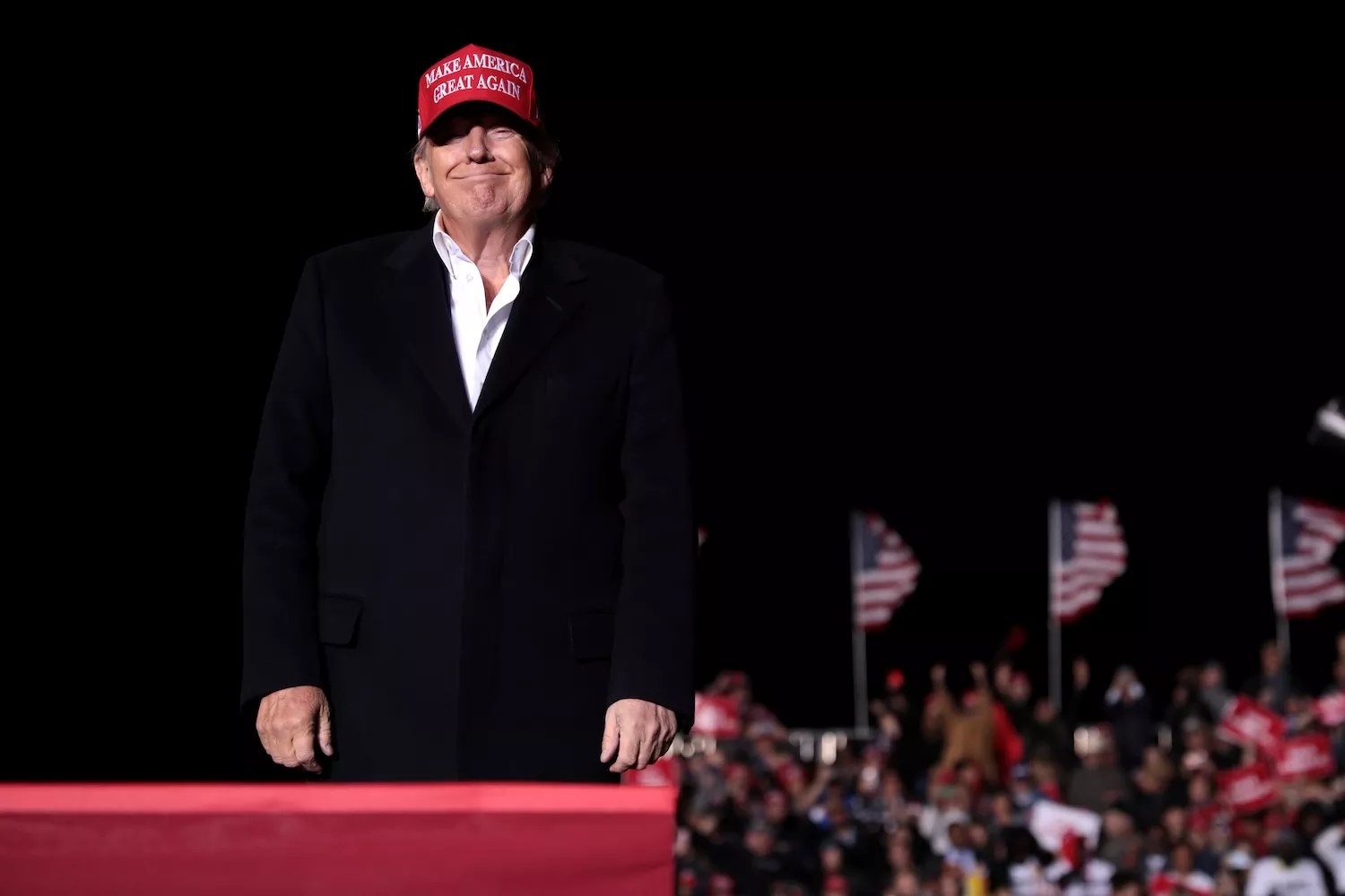 Former President of the United States Donald Trump speaking with supporters at a "Save America" rally at Country Thunder Arizona in Florence, Arizona, January 17, 2022