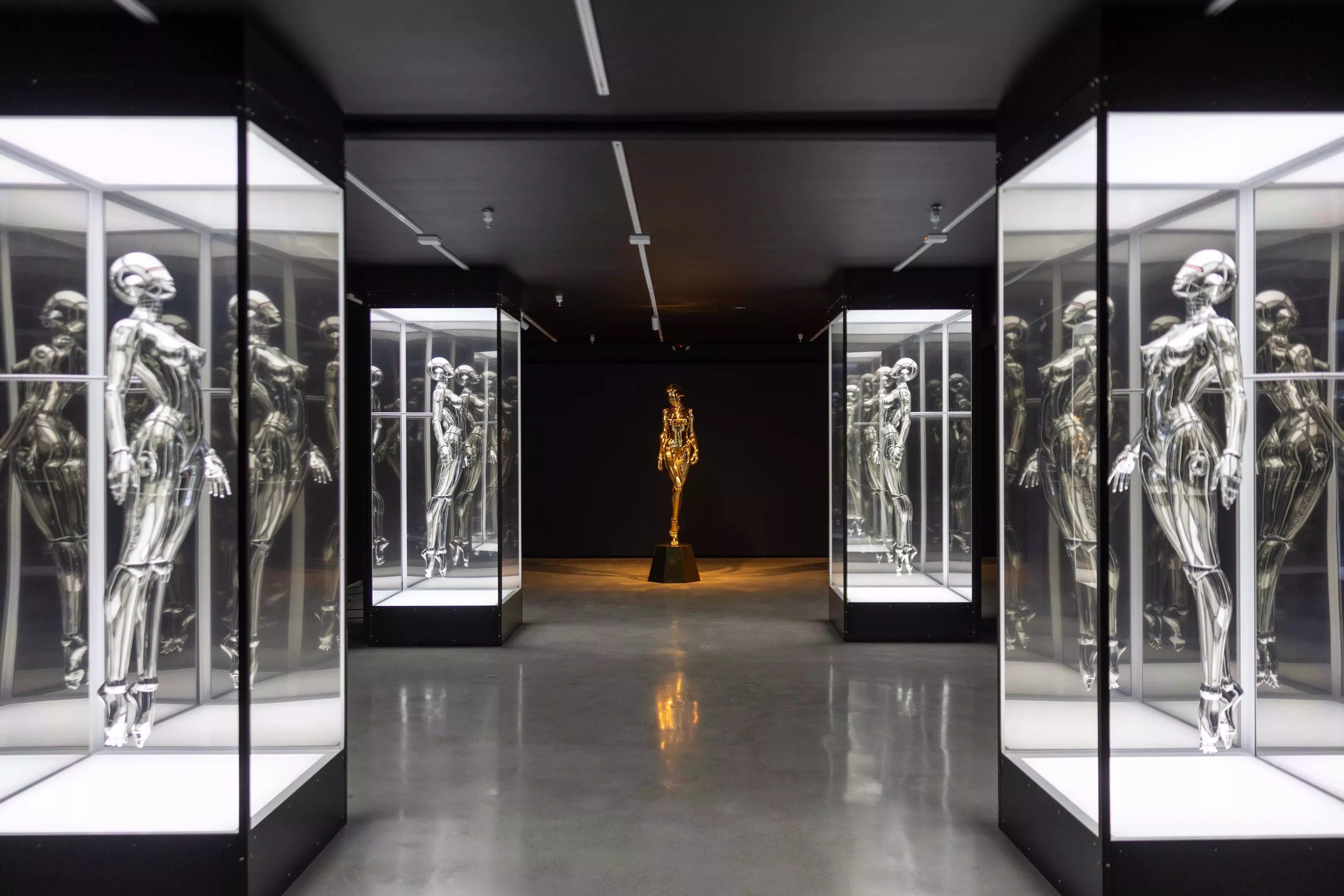 Installation view of "Hajime Sorayama: Desire Machines" at the Museum of Sex in Miami