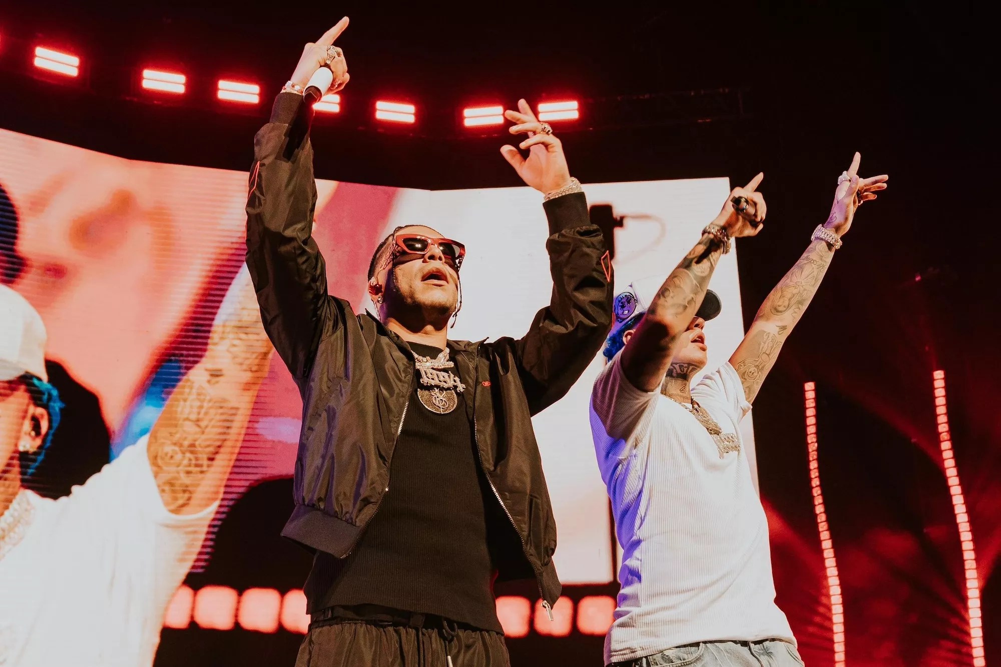 Ryan Castro and Blessd on stage at Hard Rock Live in Hollywood, Florida