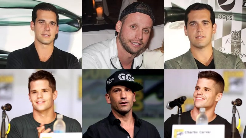 Oren and Alon Alexander (top left and right), Tal Alexander (top center), with actors Max Carver (bottom left), Jon Bernthal (bottom center), and Charlie Carver (bottom right) as casting picks for a potential Ryan Murphy series