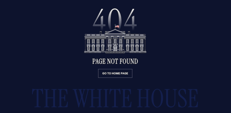 The Spanish language portion of the White House website now displays an illustration of the White House alongside message: "404 Page Not Found."