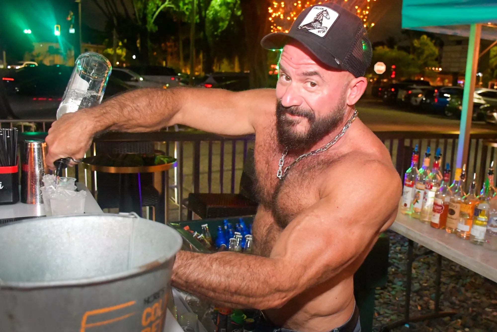 Shirtless bartender at Georgie's Alibi Monkey Bar in Wilton Manors, Florida