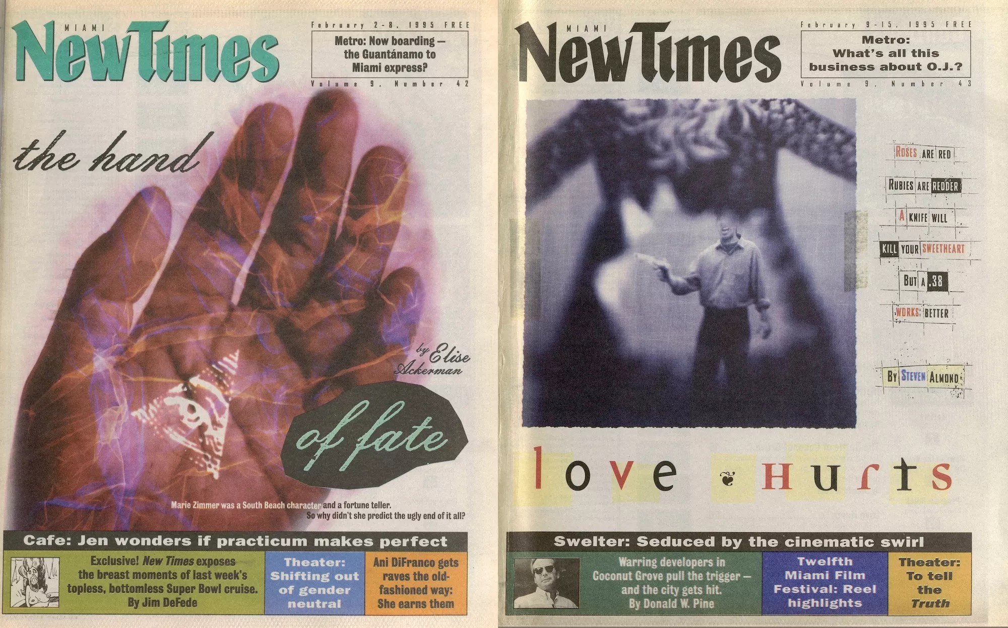 two 1990s covers of an alternative weekly newspaper presented side by side