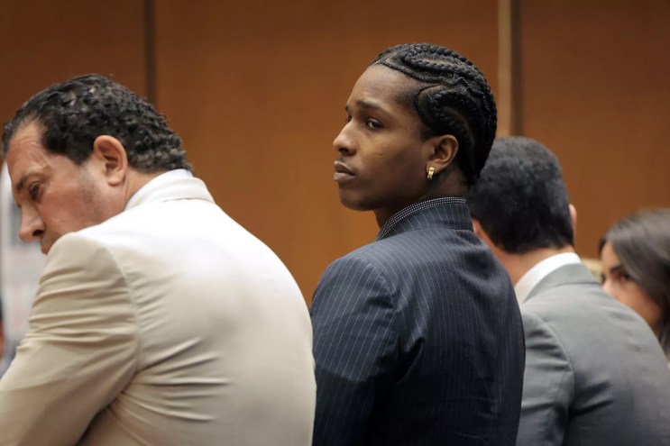 A$AP Rocky standing in a Los Angeles courtroom awaiting the verdict