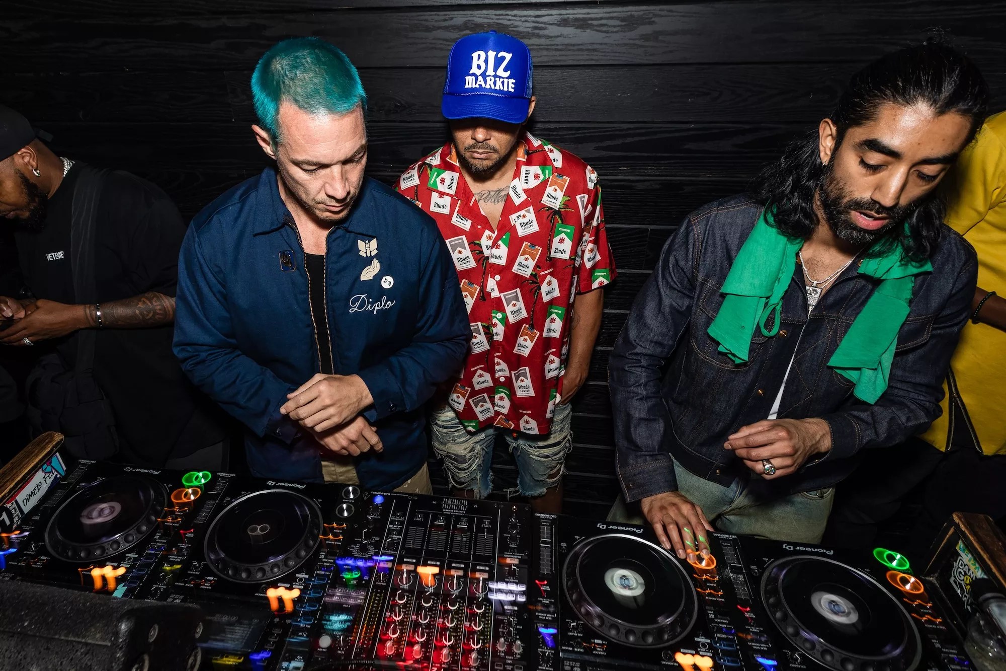 Major Lazer's Diplo, Walshy Fire, and Ape Drums  spinning at Coyo Taco