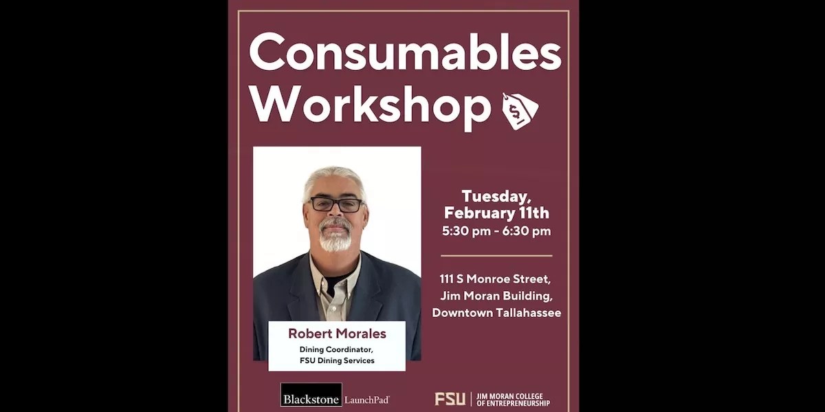 A screenshot of an ad for a workshop featuring Robert Morales, the dining coordinator for FSU's department of dining services.