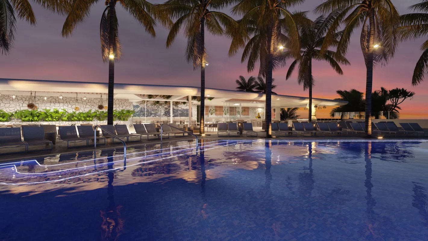 rendering of a rooftop hotel pool deck