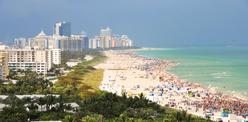 Aerial photo of people sitting on South Beach