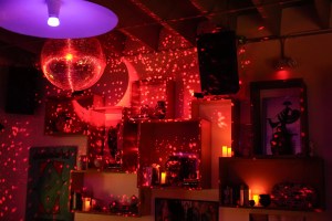 Red room with a disco ball