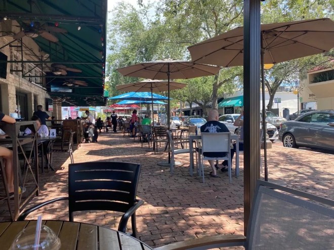 outdoor patio seating at a restaurant