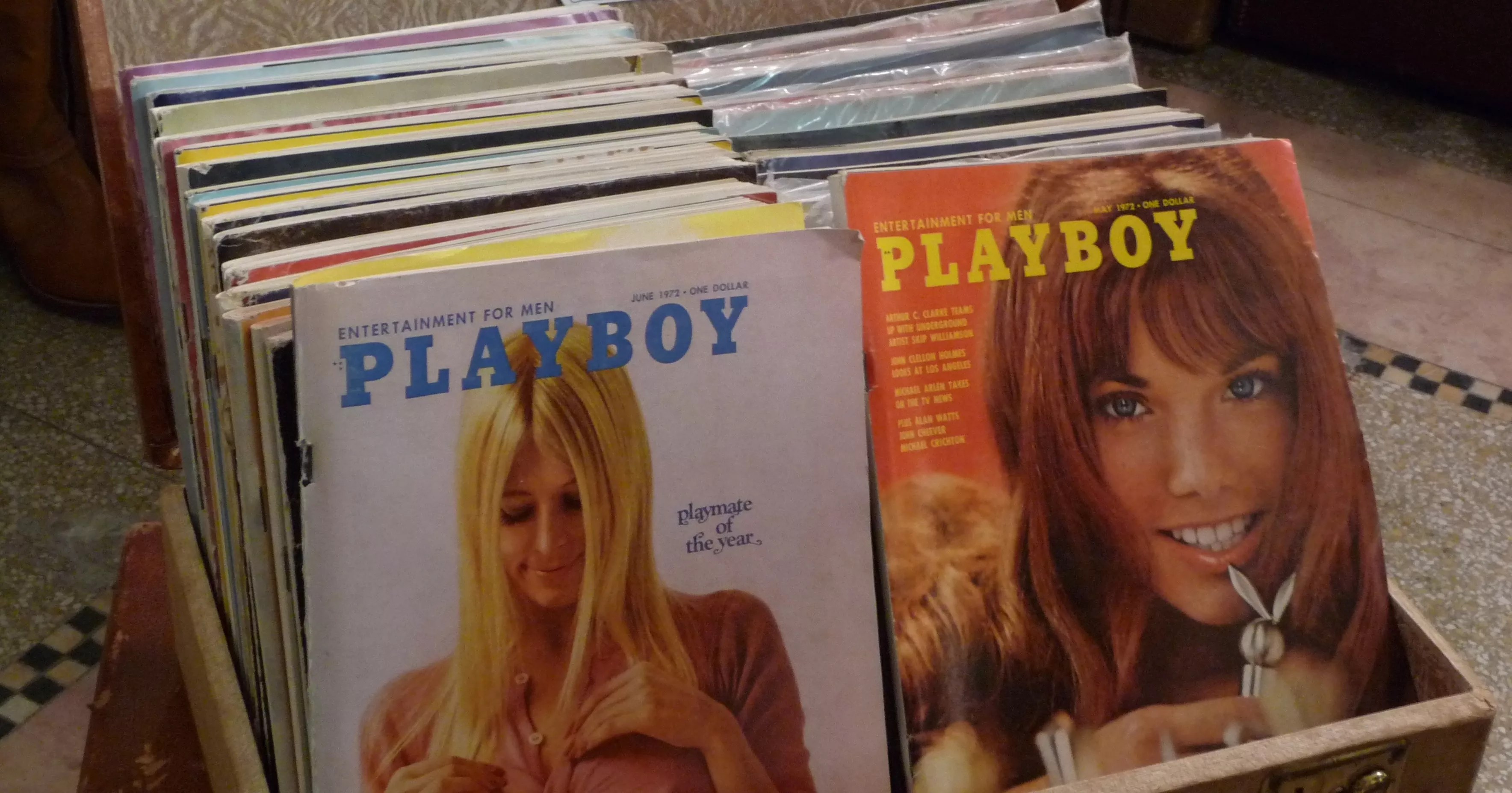 a chest with vintage Playboy magazines