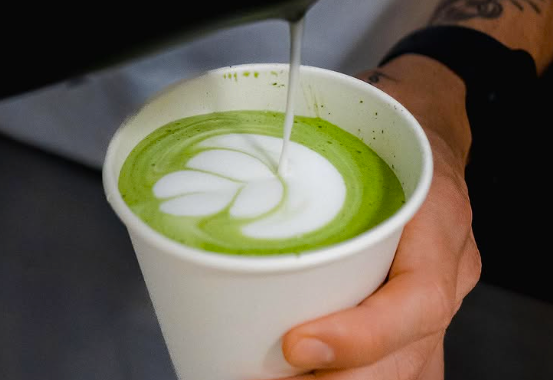 green matcha in a plastic cup
